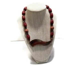 Wm's Wooden Beaded Bib Necklace